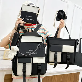 Многофункциональный женский рюкзак 5 в 1, Модная нейлоновая школьная сумка для девочек с множеством карманов, сумки для книг Mochila