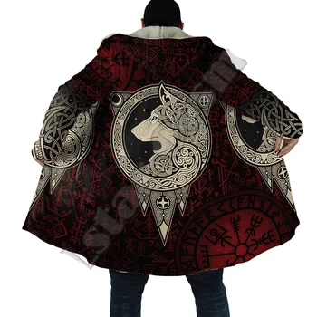 Мода Викинг Волк татуировка серии 3D-печать зимнее пальто с капюшоном шерстяной плащ с капюшоном повседневный теплый плащ с капюшоном