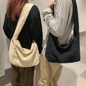 Модная Женская сумка-мессенджер, Большая вместительная хозяйственная сумка Унисекс, Холщовая студенческая сумка на плечо, однотонная женская сумка