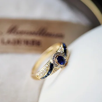 Модные Овальные инкрустированные бело-голубые кольца с цирконием, Элегантные Вечерние кольца золотого цвета для новобрачных, Обручальные кольца для женщин, ювелирные изделия для Помолвки