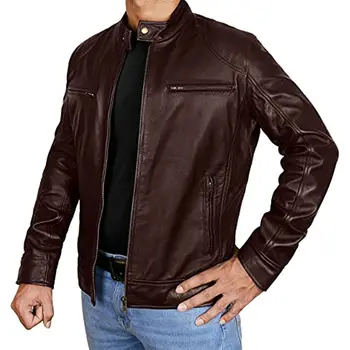 Мужская модная кожаная куртка, приталенная куртка из искусственной кожи со стоячим воротником, Мужская куртка с защитой от ветра, Мотоциклетные куртки на молнии с диагональю, мужские 5XL
