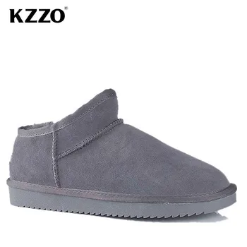 Мужские Зимние ботинки KZZO из 100% натуральной кожи с подкладкой из натуральной шерсти, теплые австралийские классические повседневные мини-ботинки серого цвета 38-47