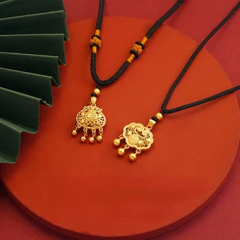 Настоящее Ожерелье с подвеской из чистого золота 24k с замком Ruyi для женщин, Регулируемая Цепочка на День Рождения ребенка, изысканные ювелирные подарки