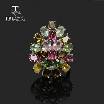 Натуральное многоцветное кольцо с турмалином из стерлингового серебра 925 пробы, легкое роскошное модное женское ювелирное изделие на юбилей или вечеринку