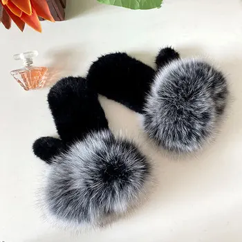 Натуральный лисий мех, новейшие суперэластичные импортные норковые перчатки, теплые зимние женские норковые вязаные перчатки, милые варежки