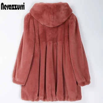 Нерадзурри, Плиссированное легкое мягкое пальто из искусственного меха, женское пальто с капюшоном, пушистые куртки для женщин, женская осенняя мода 2022 5xl 6xl