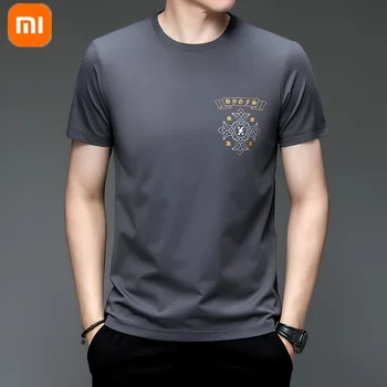 Новая Мужская футболка Xiaomi из мерсеризованного хлопка, приятная для кожи, Впитывающая пот, С Принтом, Круглый вырез, Повседневная, с короткими рукавами, 2023