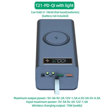 Новый фонарик DIY T21 21x18650 Коробка для зарядного устройства Power Bank Держатель Чехол для хранения Dual USB 18650 Battery Shell Организация хранения