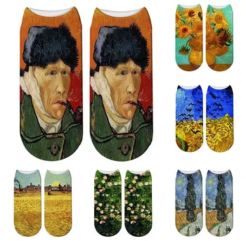 Осенние Хлопчатобумажные носки с 3D рисунком, Картина маслом Ван Гога 