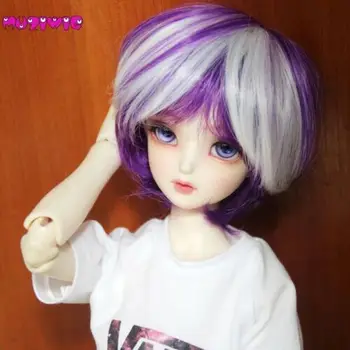 Парик куклы Aidolla 1/3 с короткой Челкой, Прямые Волосы, Высокотемпературное синтетическое волокно для куклы BJD/SD, белый и фиолетовый
