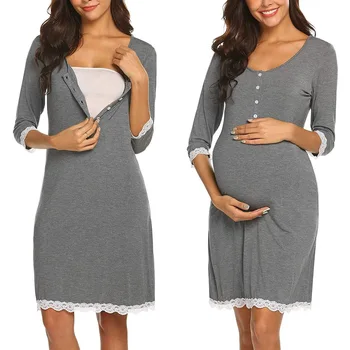 Платье для беременных и кормящих женщин с коротким рукавом, платье для беременных, однотонные кружевные платья для кормления