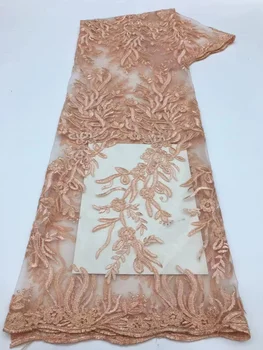 Популярная Африканская Кружевная ткань 2022 года, 5 ярдов, Французская вышивка, Нигерийская Сетка, Блестки, Кружевные ткани Для Свадебного платья