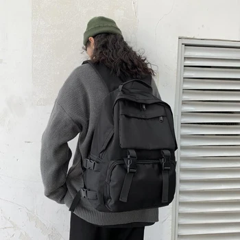 Простой рюкзак в стиле рабочей одежды, большая емкость, черная сумка для компьютера, школьная сумка для студентов, модный рюкзак для отдыха и путешествий, сумка через плечо