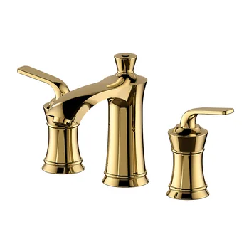 Роскошный золотой смеситель для раковины в ванной комнате с тремя отверстиями и двумя ручками, кран для холодной и горячей воды, высококачественный кран из твердой латуни