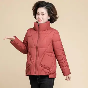 Свободная куртка, Осенне-зимняя теплая куртка с длинными рукавами, Парки, Женские топы среднего возраста с хлопковой подкладкой, хлопковое пальто на молнии, T212