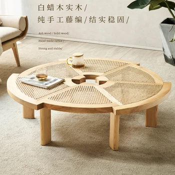 Скандинавские бревна, круглый чайный столик из настоящего ротанга, низкий столик в японском стиле, креативный многоугольный стол из белого воска