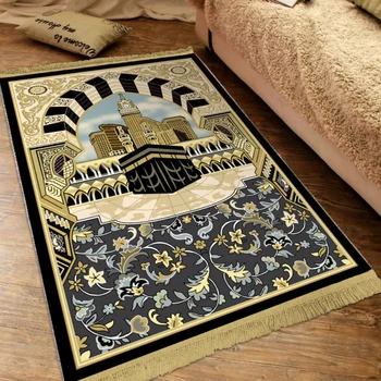 Толстый мягкий исламский молитвенный коврик Из мягкого плюша, утолщенный жаккардовый коврик с бахромой, можно стирать в машине, нескользящий коврик для гостиной