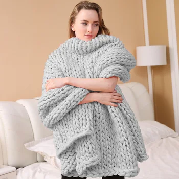 Тонгди, Мягкое Теплое Большое грубое шерстяное одеяло ручной вязки, симпатичный подарок для Дропшиппинга, кровать, диван, девушка, всесезонный спальный мешок