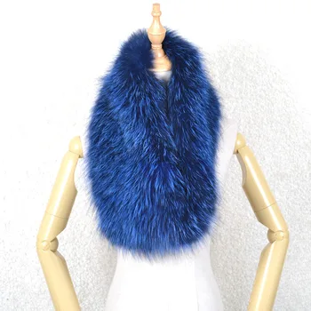 Шарф из натурального меха, зимнее теплое вязаное кольцо из натурального лисьего меха, синий цвет, 90 см, длинные женские меховые шарфы S102