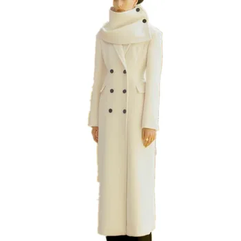 Шарфовый воротник Во французском стиле, Шерстяное пальто X-long, Женское Двубортное Модное Верхнее Пальто из смесовой шерсти