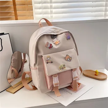 Школьные сумки в японском стиле Харадзюку для учащихся средней школы, Нейлоновый Уличный рюкзак контрастного цвета, Рюкзаки