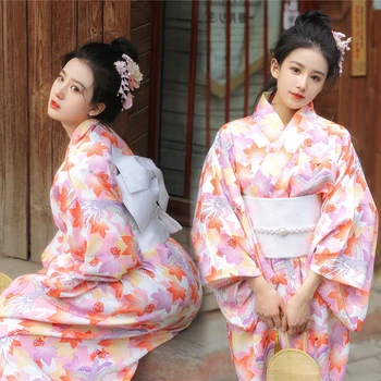 Японское Официальное Традиционное Кимоно, Женское Осеннее Модное Свободное Платье-кимоно, Винтажный Цветочный Халат, Нарядная одежда для Сцены На Хэллоуин